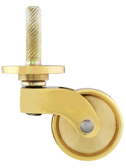 Solid Brass Stem-and-Plate Caster with 1 1/4 inch Brass Wheel in Un-Lacquered Brass.